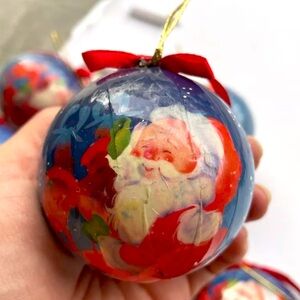 8 Santa Claus Vintage Ball Holiday Christmas Tree Decoupage Ornament